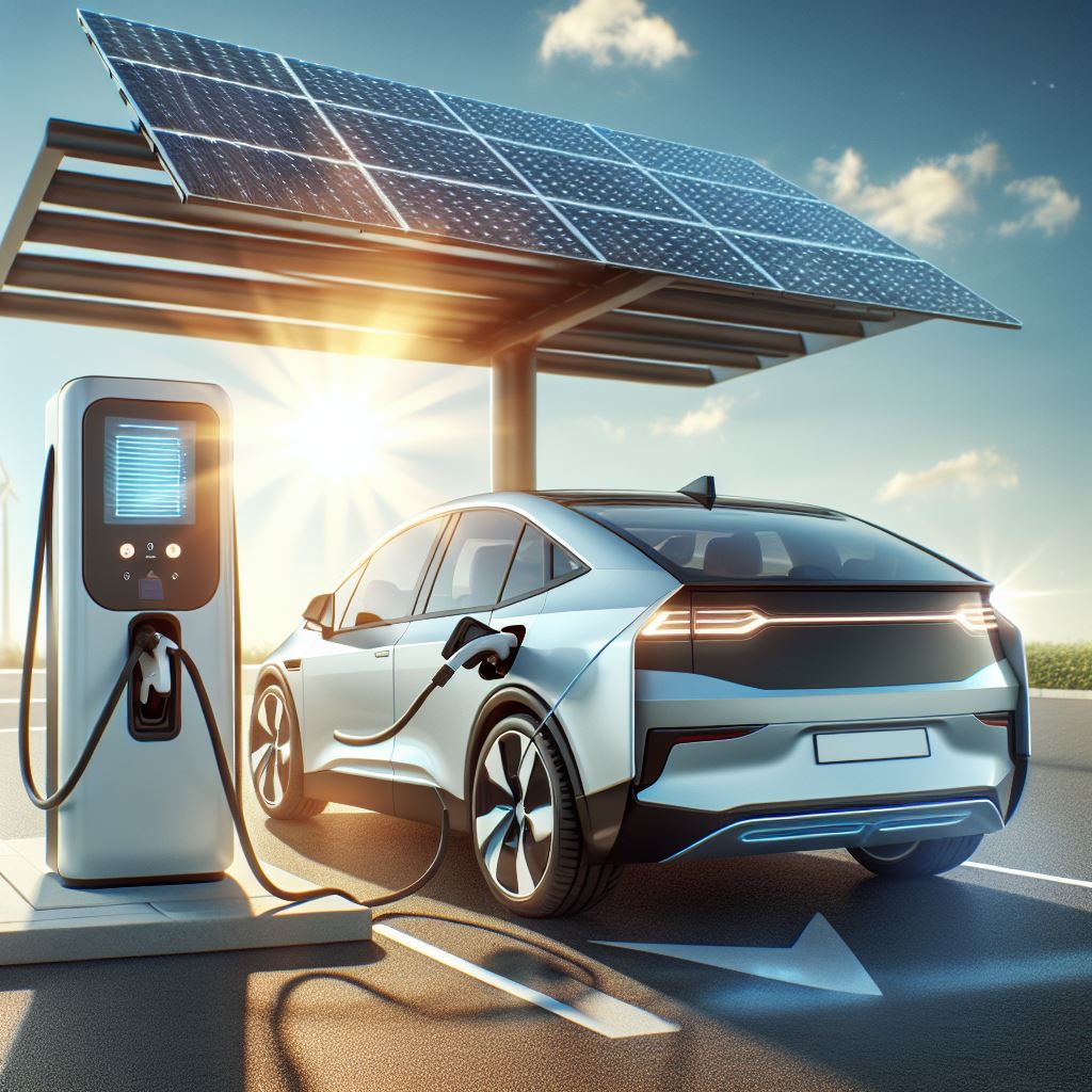 Elektrische wagen en laadpaal met zonnepaneel